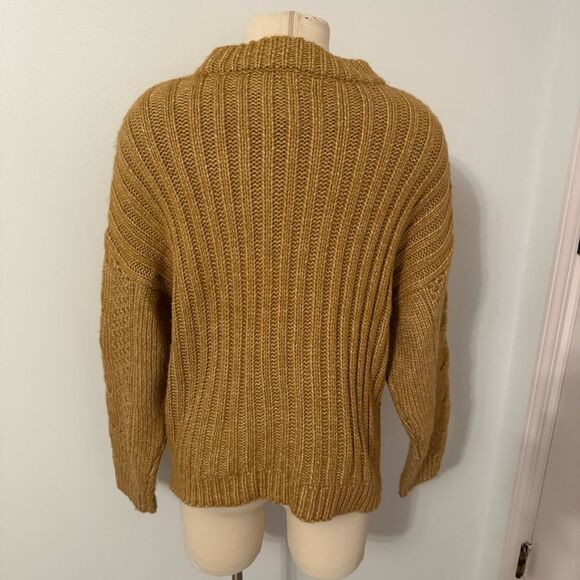 A New Day Mustard Gold Chunky Oversized Cable Knit Sweater Size Small - Picture 5 of 7